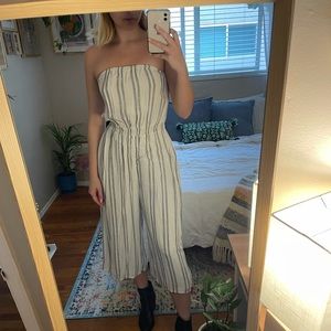 Silence + Noise white and grey stripped strapless jumpsuit size S